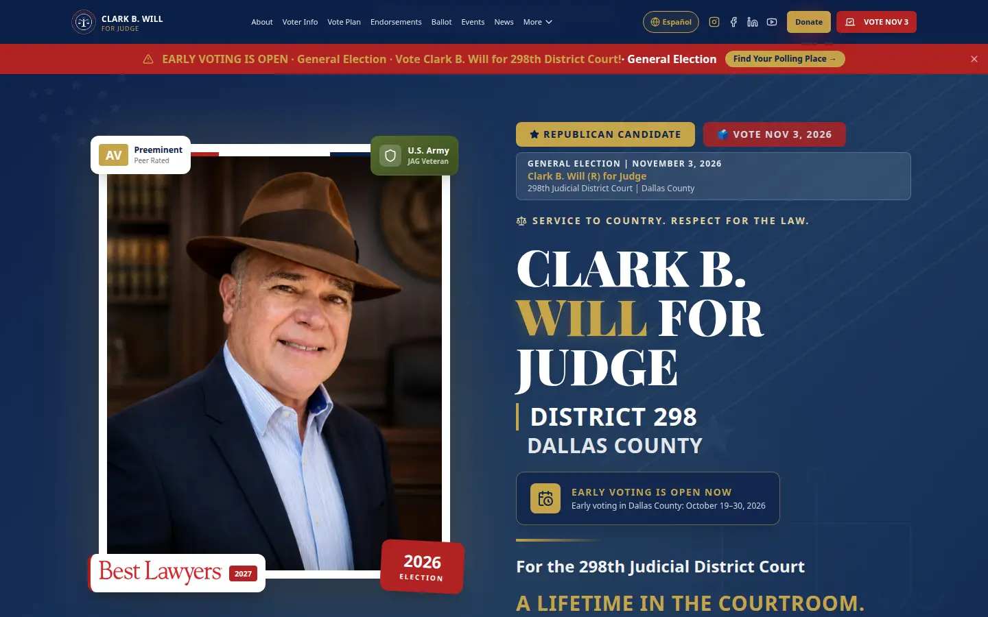 Clark B. Will for Judge campaign homepage.