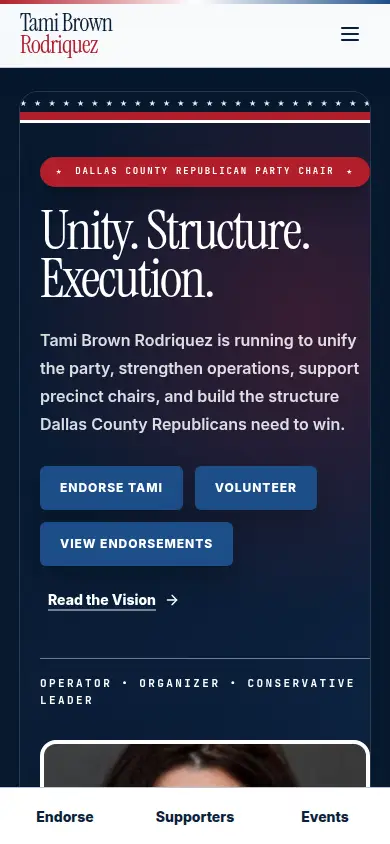Tami for Dallas campaign homepage for Tami Brown Rodriquez.